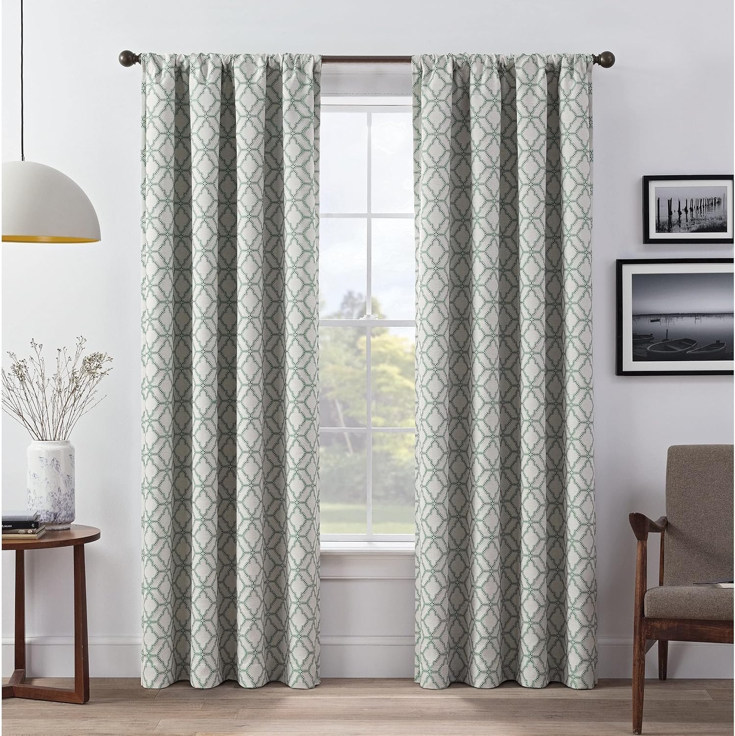 Emerald Green Linen Blackout Rod Pocket Window Curtain Panels, Set of 2