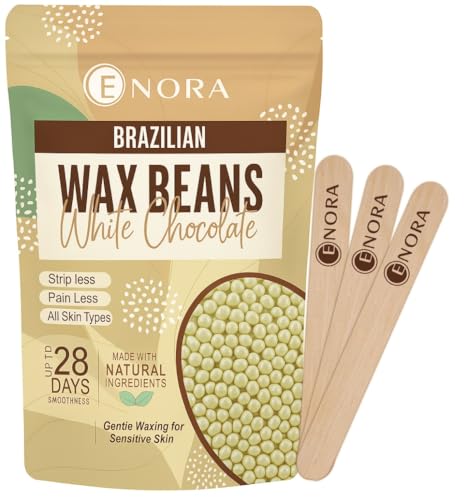 Image of ENORA Brazilian Stripless Wax Beans for Women (250g) | With Wooden Spatula | Natural | For Face, Chin, Hairline, Bikini Area & Full Body Hair Removal (250 Gram, White Chocolate)