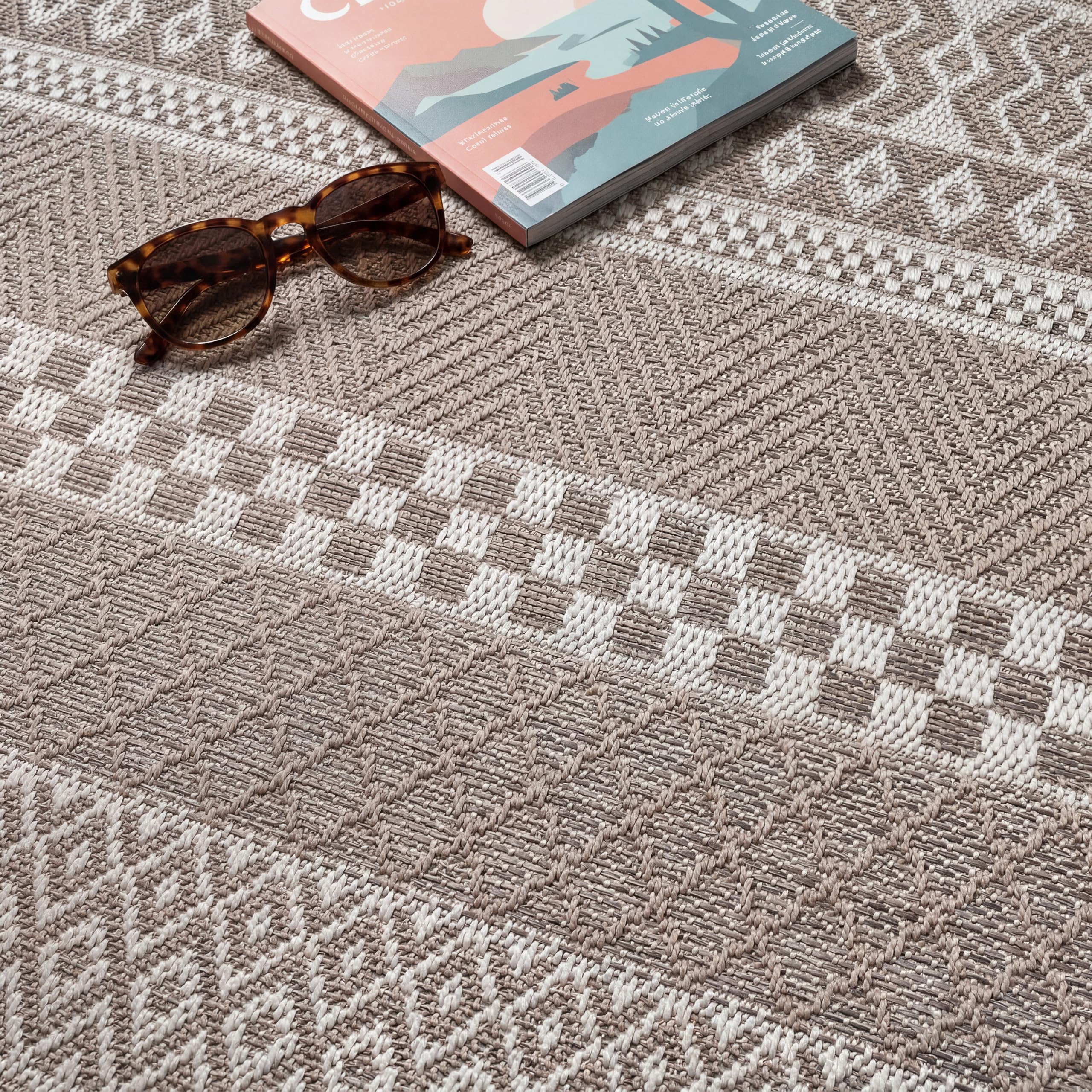 Paco Home Tappeto Per Esterno Da Balcone Terrazza Tappeto Cucina Moderno Boho Etnico, Dimensione:160x220 cm, Colore:Beige