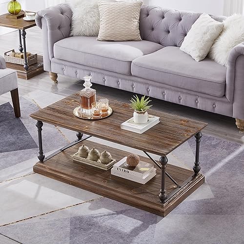 Mesa auxiliar cuadrada de madera maciza, soporte de metal para sala de estar con almacenamiento, mesa de centro de estilo moderno, 44.09 x 22.05 x