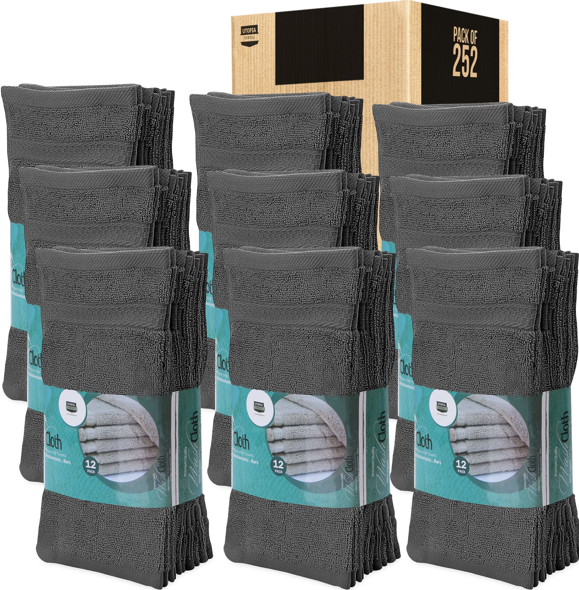 Utopia Towels Premium Washcloth Set (30 x 30 CM) 252 Pack, Grey