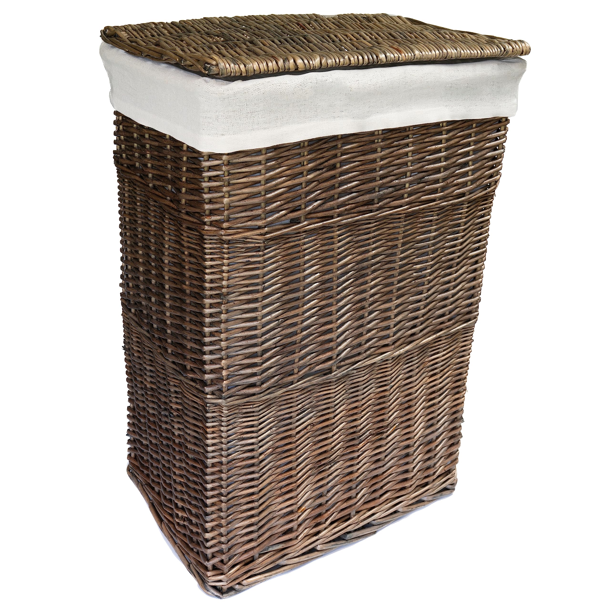 Arthur Cameron Antique Wash - Rectangular Wicker Laundry Basket With Lid & Removable Washable Cotton Lining - Laundry Hamper, Laundry Bin, Washing Basket With Lid (, Medium)