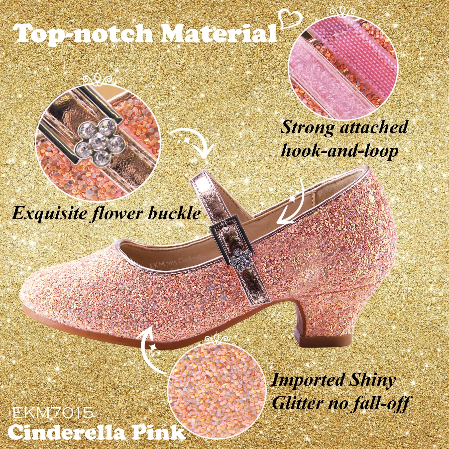 Dziewczęce buty księżniczki Mary Jane Buty - Wysoki obcas Dziewczęce buty imprezowe - Wesele Dziewczęce Buty Komunijne Ides Flower Girl Shoes - Wszechstronne płaskie buty, Różowy Kopciuszek, 36 EU