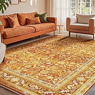 OPPODREAM Thin Vintage Orange Area Rugs 5x7, 5 x 7 Retro Washable Rug Non