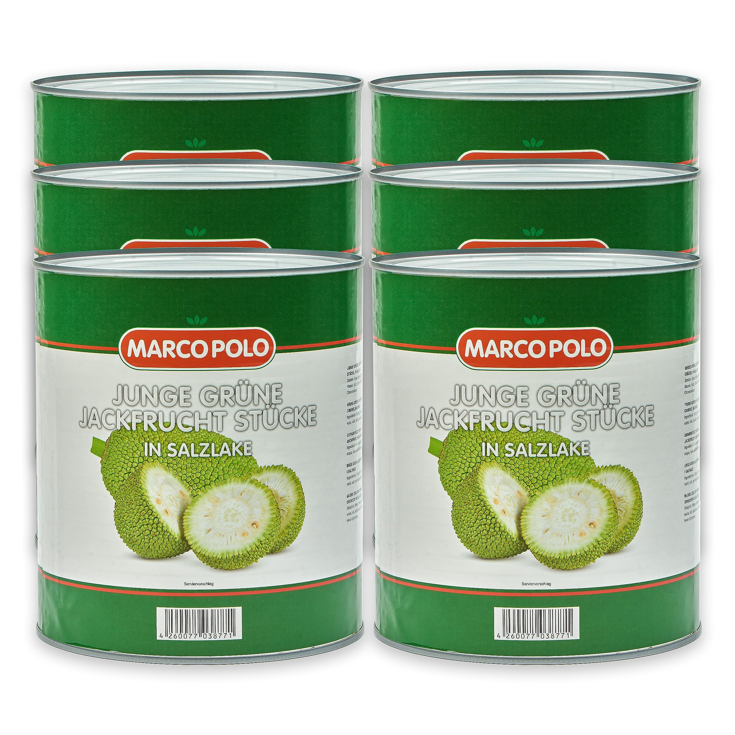 MARCO POLO GRÜNE JACKFRUCHT 6x 1,53 KG Dose Konserve | junge Jackfruit-Stücke | in Salzlake | Obst-Gemüse-Konserven | Fleischersatz Gemüsefleisch | Seitan Tofu Tempeh Alternative