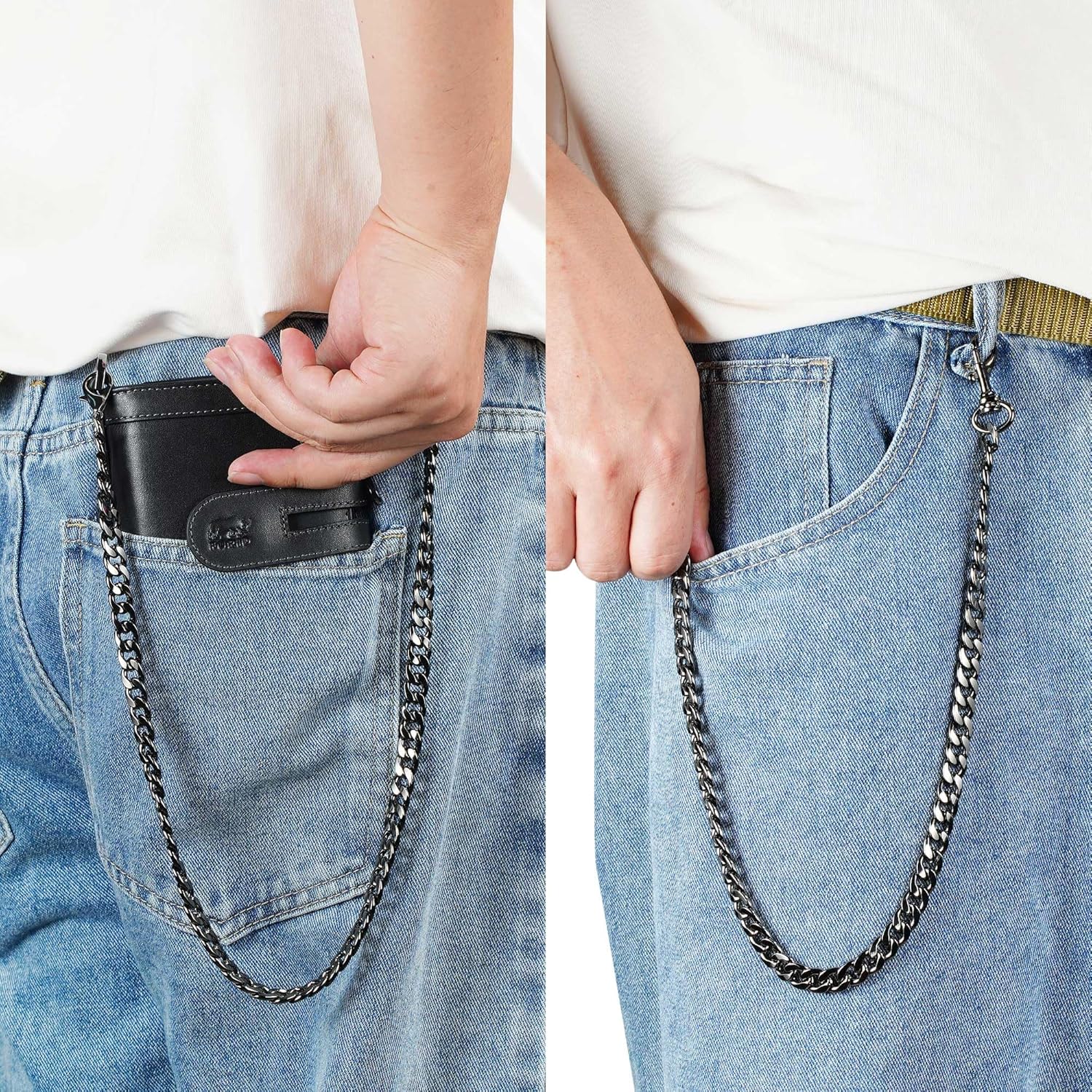 Genuine Leather Chain Wallets for Men: RFID Blocking Mens Wallet with Chain Purse Bifold Zipper Coin Pocket with Anti-Theft Chain, Gift for Father Husband At Birthday - Image 6