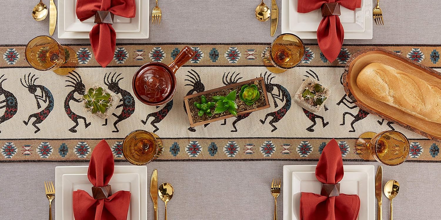 DII Tabletop Collection, Southwest Hacienda Stripe, Table Runner, 13x72, Kokopelli Tapestry