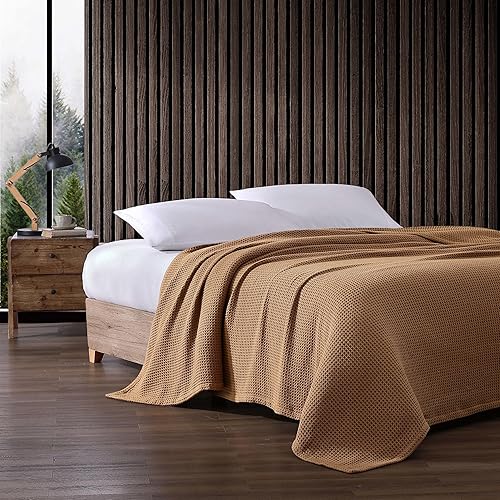 Miniatura 3 de Eddie Bauer Manta suave de punto gofre, decoración de dormitorio de peso medio, suaviza cada lavado, Queen, marrón