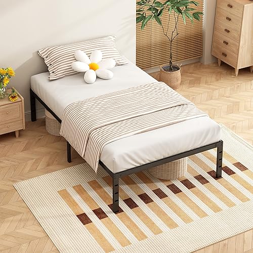 Miniatura 4 de Marco de cama de metal grueso y reforzado, estructura estable, marco de cama de 18 pulgadas con barra de acero soportada, fácil de montar y