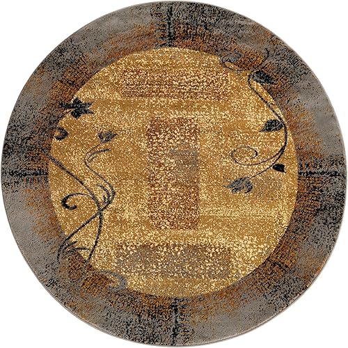 Miniatura 2 de Unique Loom Barista Collection - Alfombra Excelsa (6 pies 1 pulgada, redonda, beigemarrón)