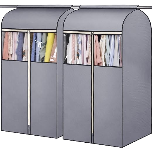 SLEEPING LAMB 43'' Garment Bags for Closet Storage with Zippers Completely Closed Wardrobe for Hanging Clothes Suits Coats Cover, 2 Packs, Grey(Hanging Rod Not Included)