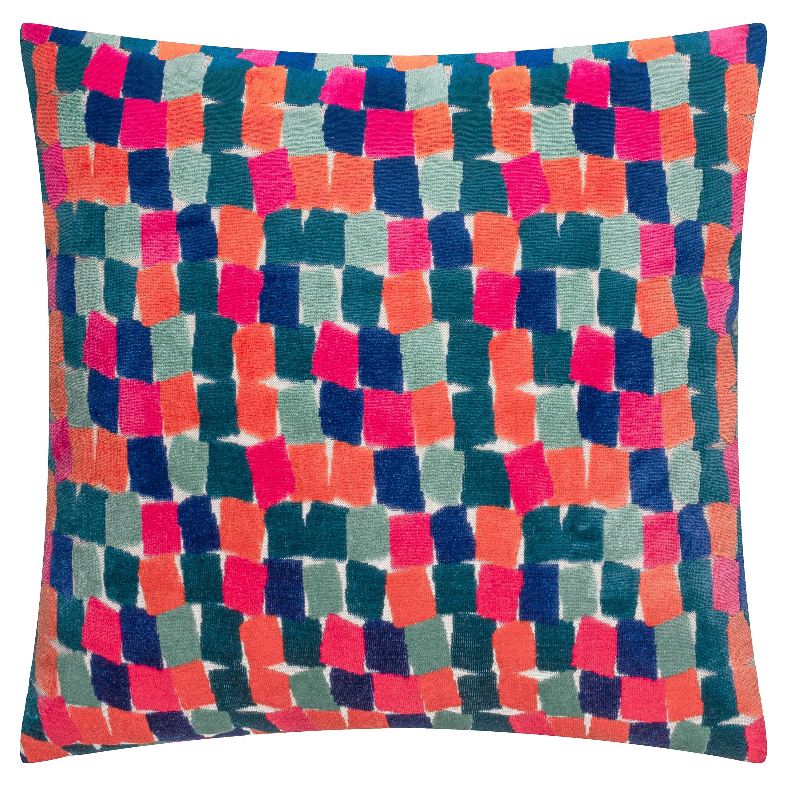 furn. Metro Blocks Cushion Cover – Geometric Velvet Jacquard Decorative Case (Multicolour – 45x45cm)