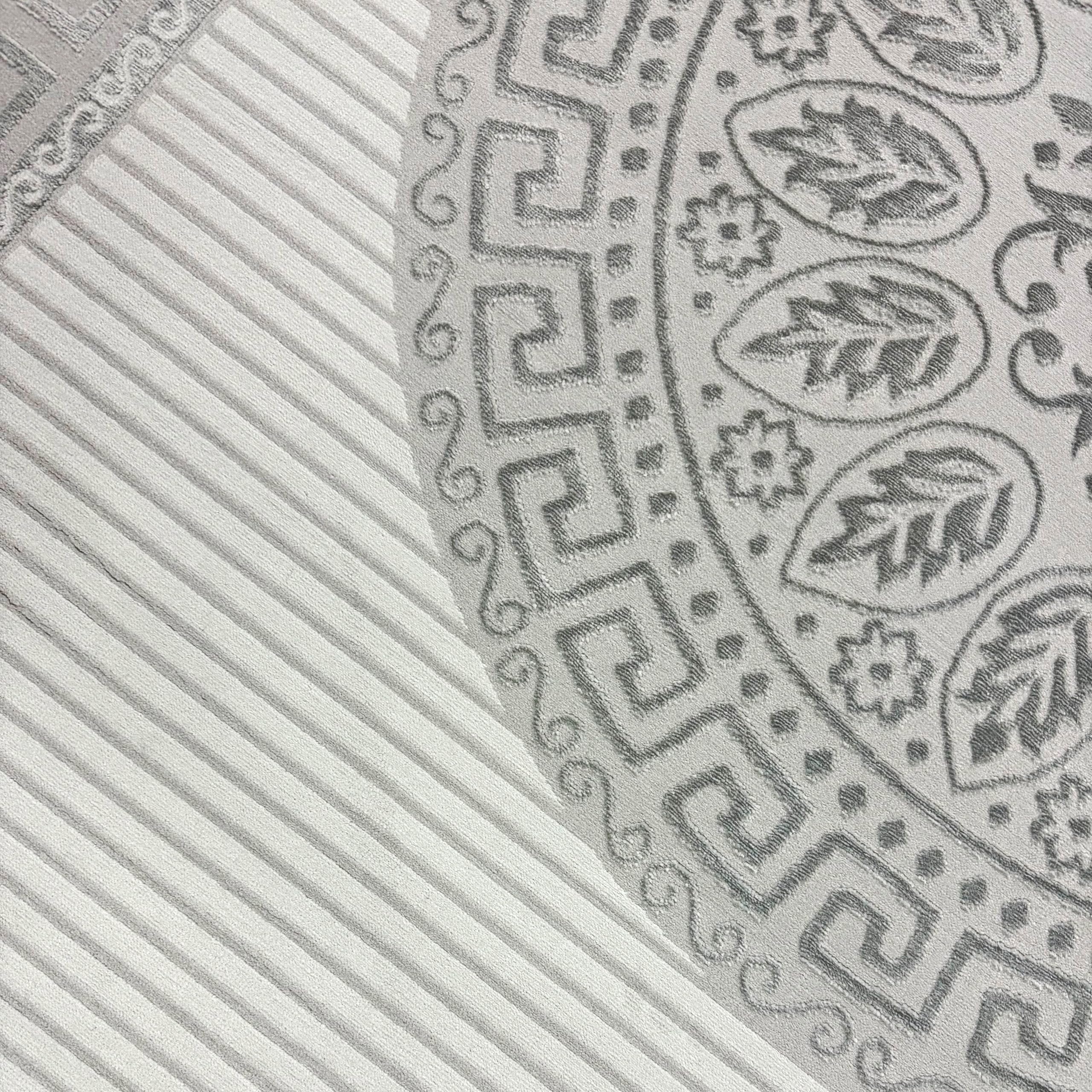 Teppich-Traum Kurzflor Teppich Orient Ornamente Creme Grau 80x300 cm | Pflegeleicht, strapazierfähig, schmutzabweisend, fußbodenheizungsgeeignet, OEKO-TEX geprüft, mit Glanzeffekt, 8 mm Flor