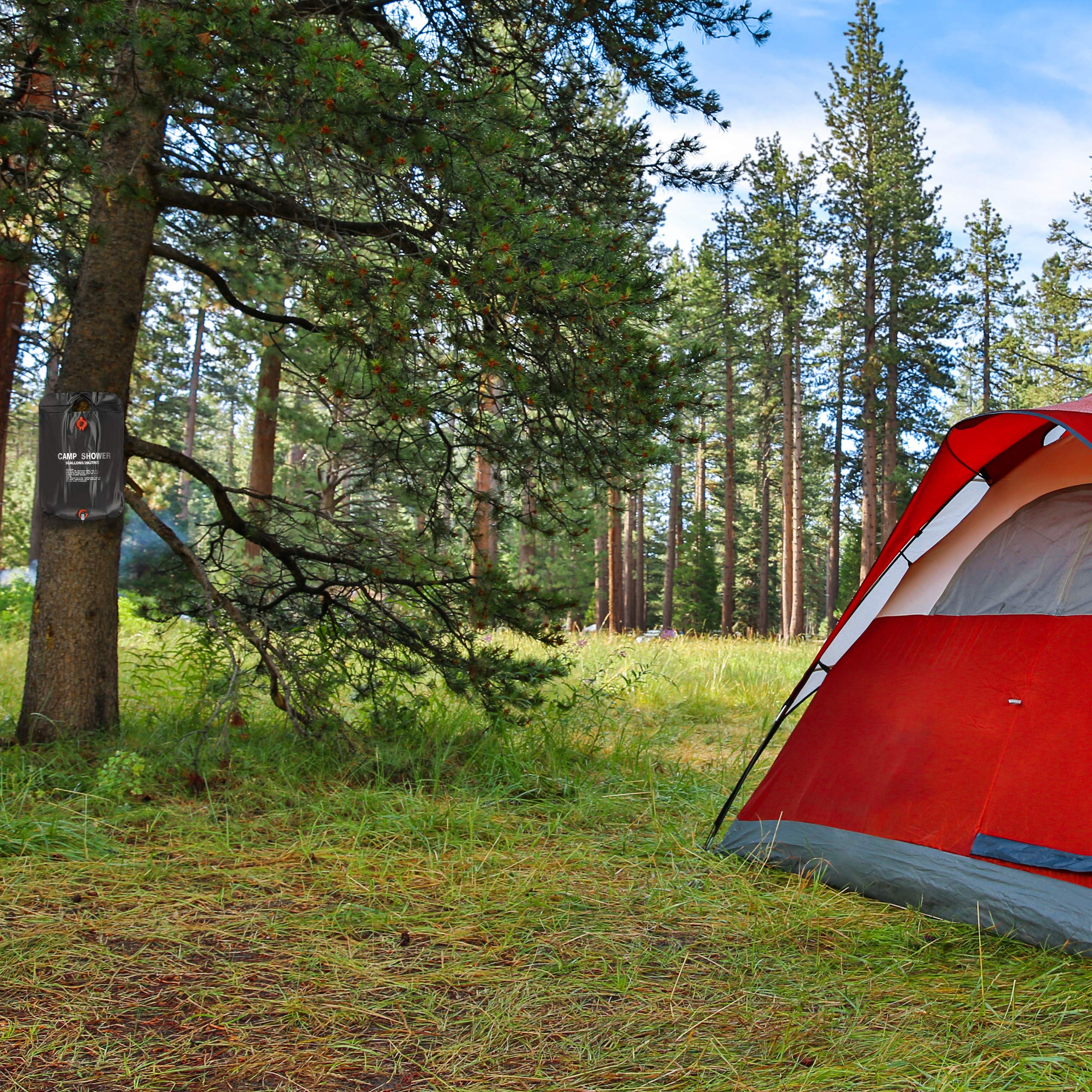Relaxdays Prysznic solarny 20 l, zestaw 9 sztuk, kemping, wędrówki, wiszący