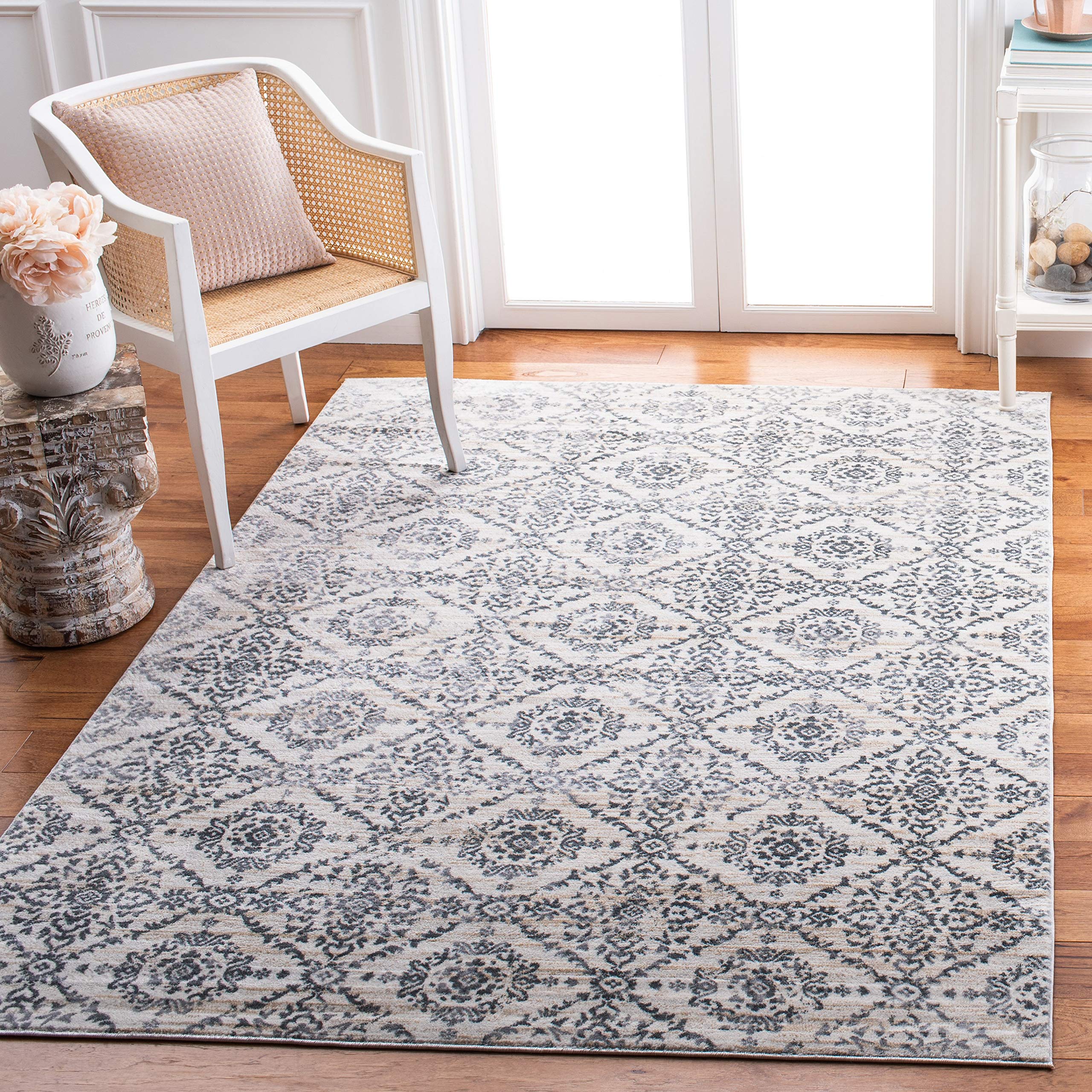 Martha Stewart by SAFAVIEH Collection 9' x 12' Cream/Grey MSR0953F Trellis Non-Shedding Living Room Dining Bedroom Area Rug