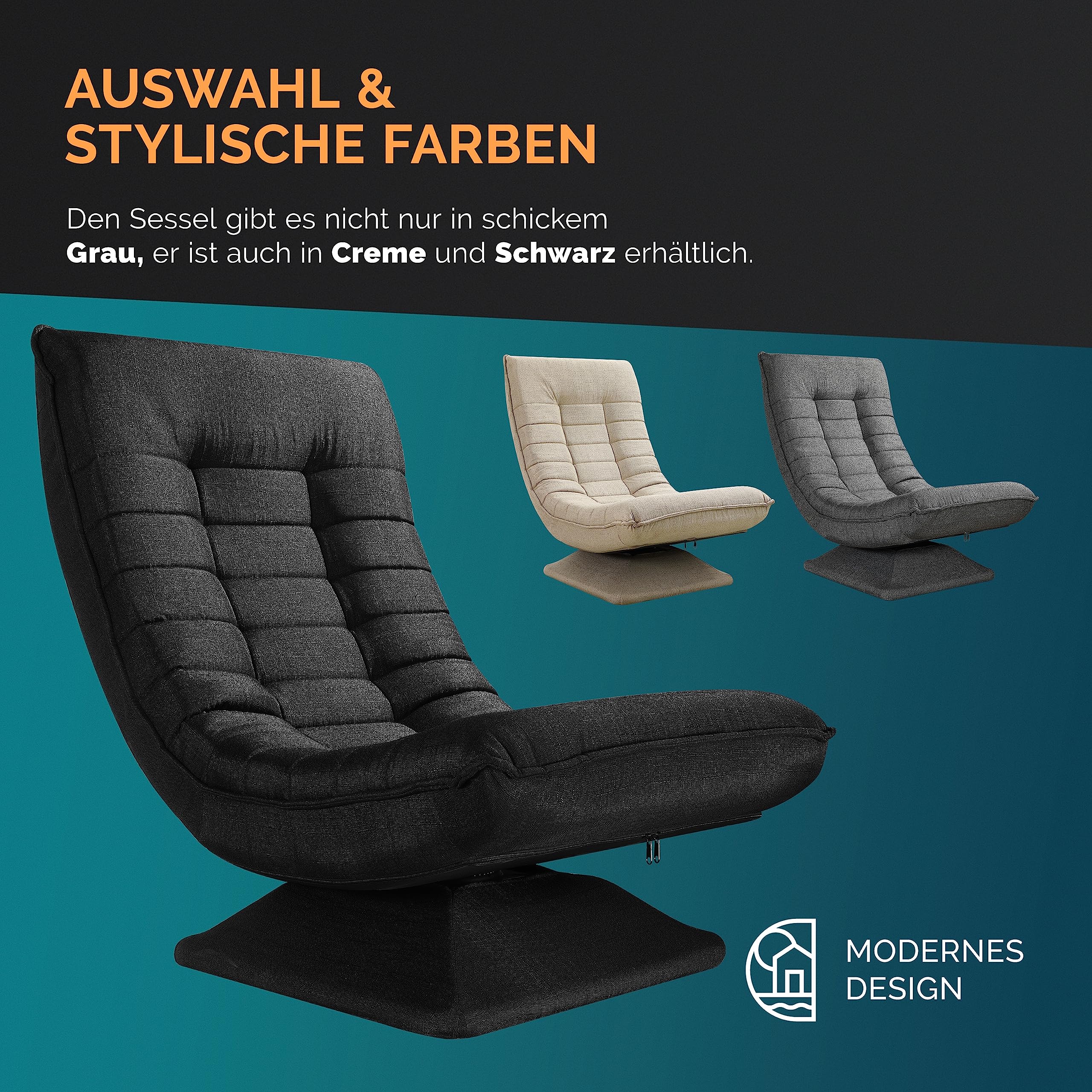Casaria® Sessel verstellbare Rückenlehne 360° Drehbar Klappbar 150kg Belastbarkeit 60x105x87cm Gepolstert Wohnzimmer Gaming Relax Boden Lounge Sessel Schwarz