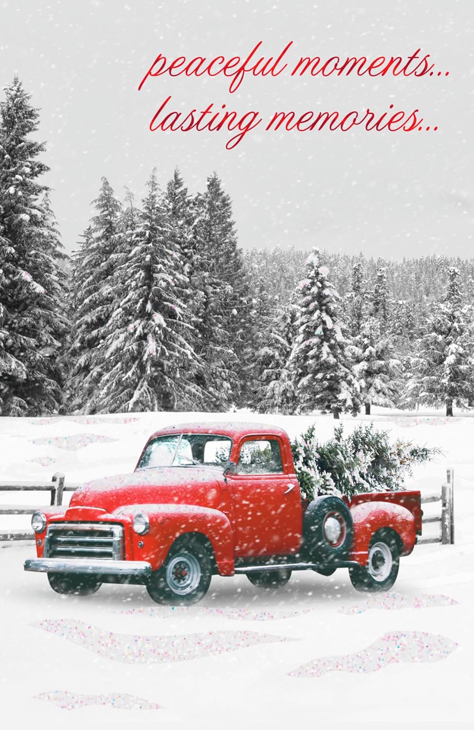 DaySpring - Peaceful Moments Lasting Memories - 18 Red Truck Christmas Boxed Cards and Envelopes (U1004)
