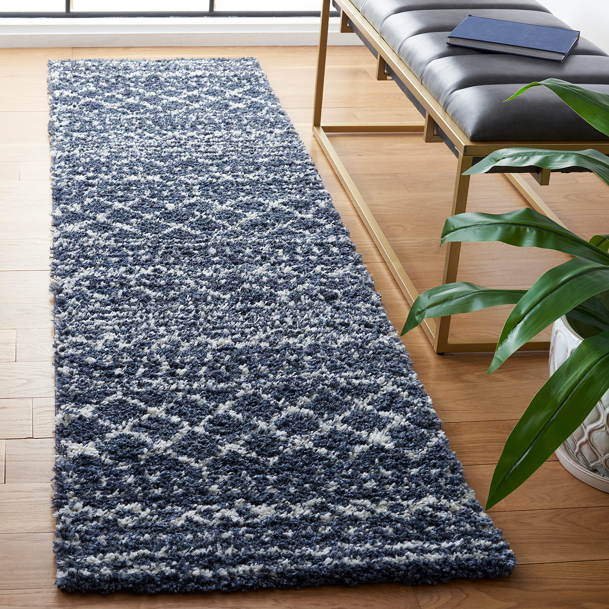 SAFAVIEH Arizona Shag Runner Rug 2'3"x8', Soft Slate Blue &amp; Ivory ASG741L