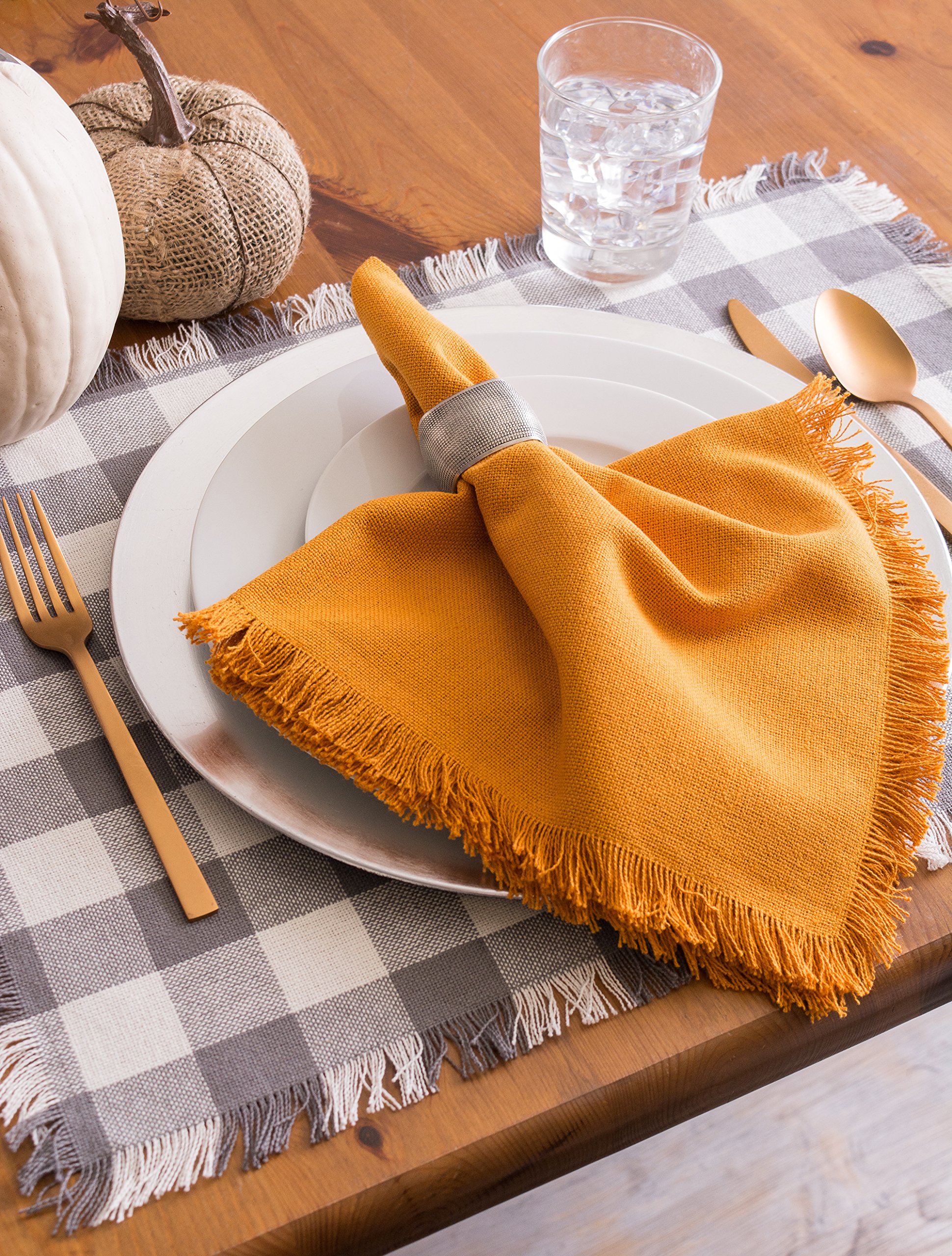 DII FRINGED MT CHECK S/6 GRAY, Cotton, Placemat Set, 13x19, Grey, Placemat Set, 13x19" - Image 4
