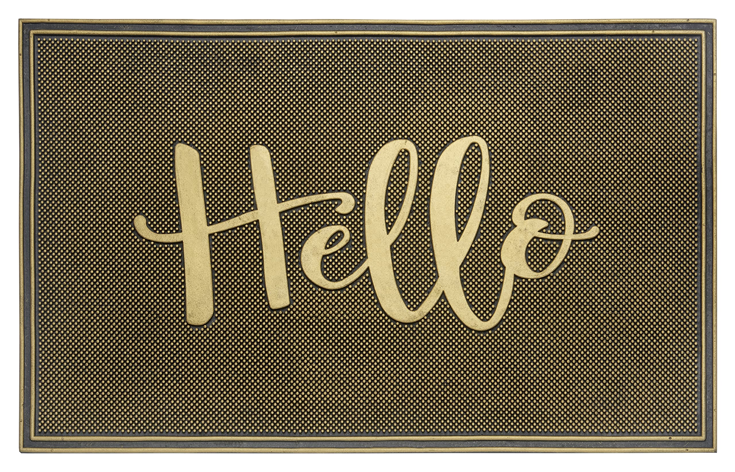 Hanse Home Zerbino In Gomma Per Interni/Esterni, 45x75 Cm, Motivo Hello, Antiscivolo, Resistente Alle Intemperie, Assorbente, Nero/Oro - 2