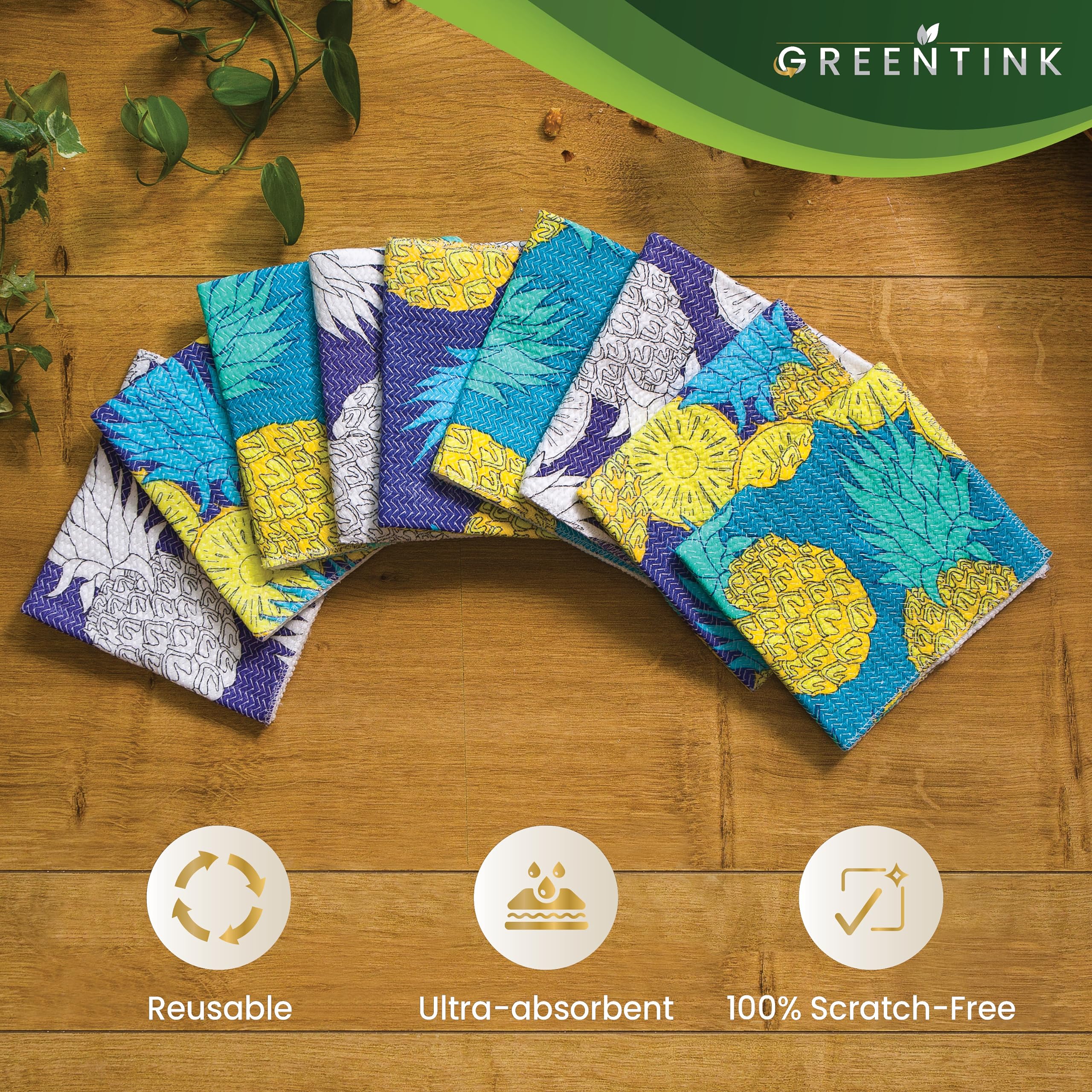 Juego de paños de cocina reutilizables ecológicos, paquete de 10 paños de limpieza multiusos hechos de materiales reciclados, paños de cocina absorbentes y trapos de limpieza antiarañazos,
