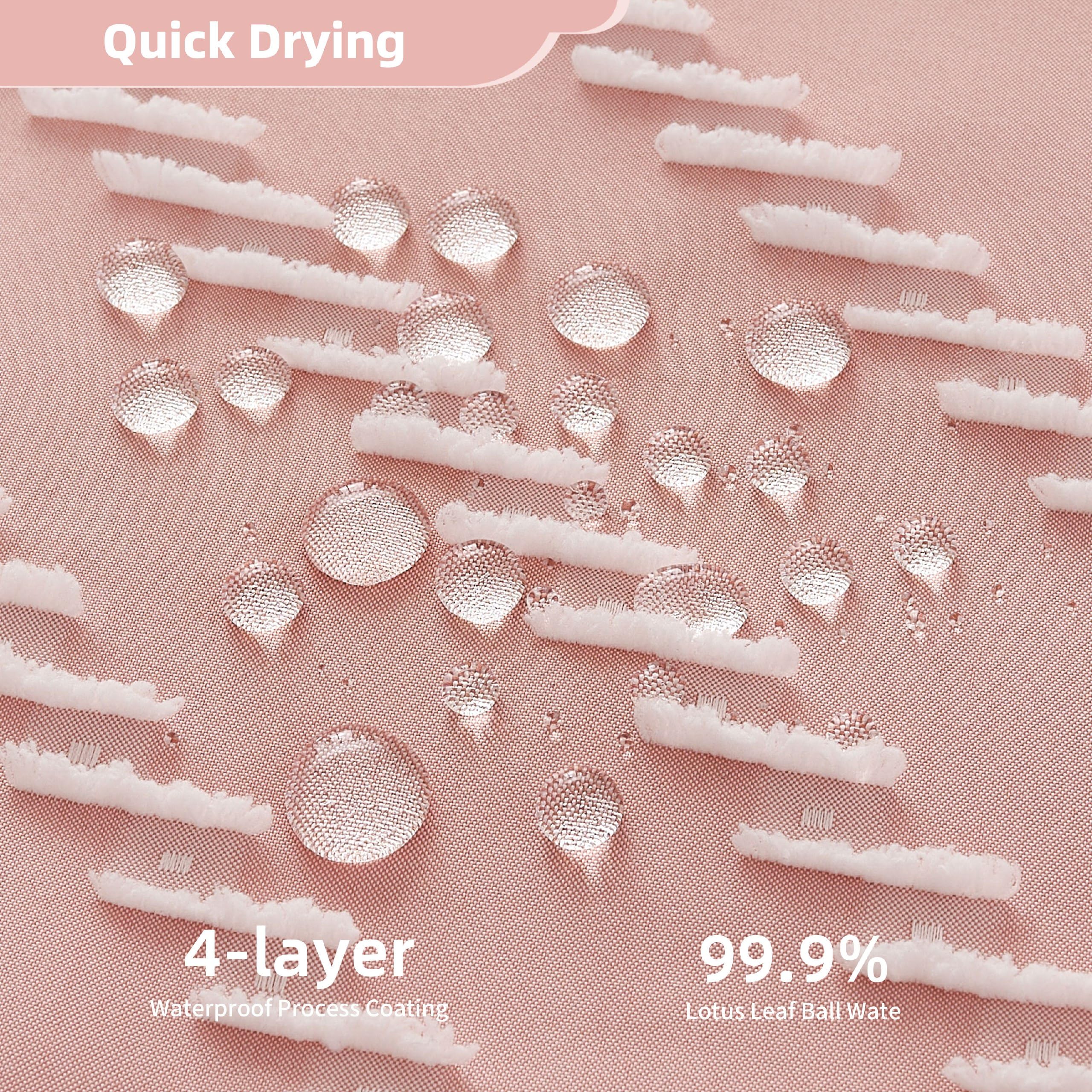 Siiluminisoy Rideau de Douche en Tissu tissé à Pampilles de Style bohème Moderne texturé touffeté à Rayures pour Salle de Bain, 183 x 183 cm, Rose
