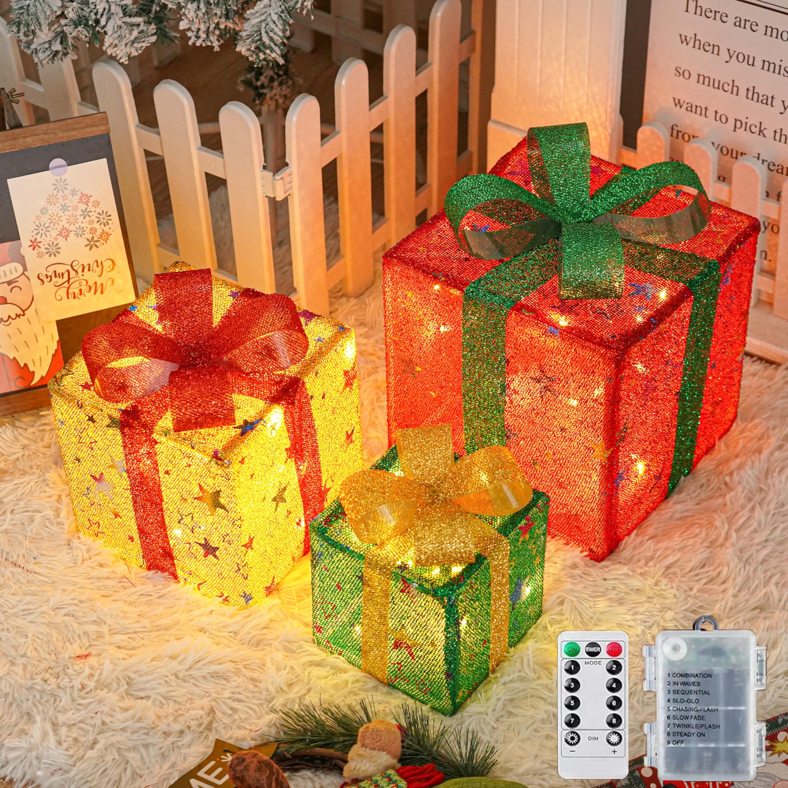 3 set di scatole regalo illuinate di Natale decorazioni natalizie per