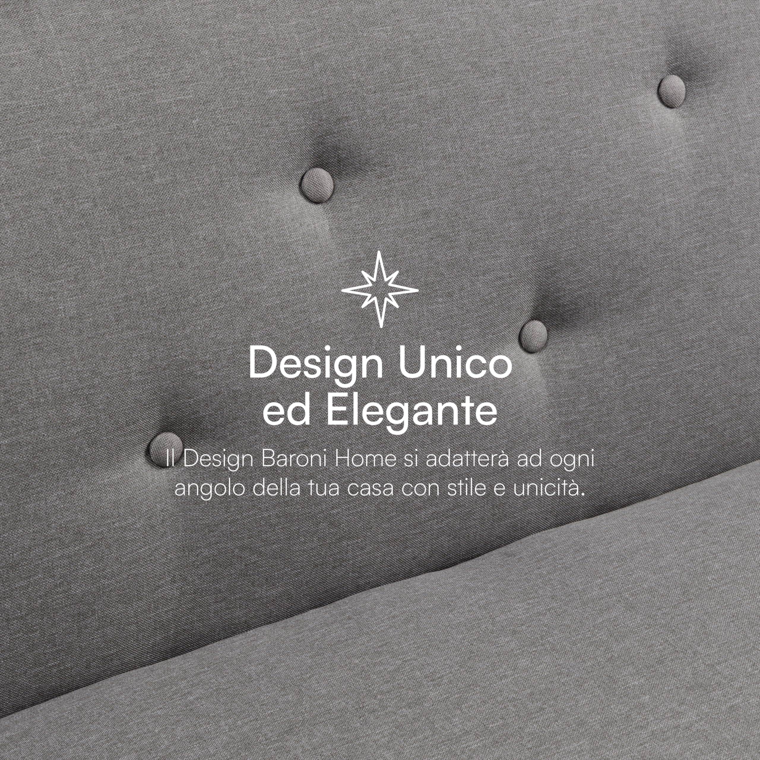 Baroni Home Divano Letto in Tessuto 3 Posti Trasformabile in Letto Imbottito, Divano Reclinabile con Gambe in Plastica da Salotto, Camera degli Ospiti, Apertura 93 cm, 167x70x77 cm, Grigio