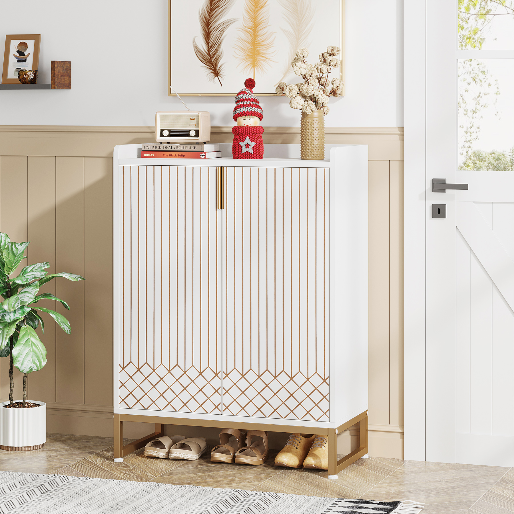 Double Door Shoe Cabinet Entryway Moasis 5-tier 20 Pair Shoe