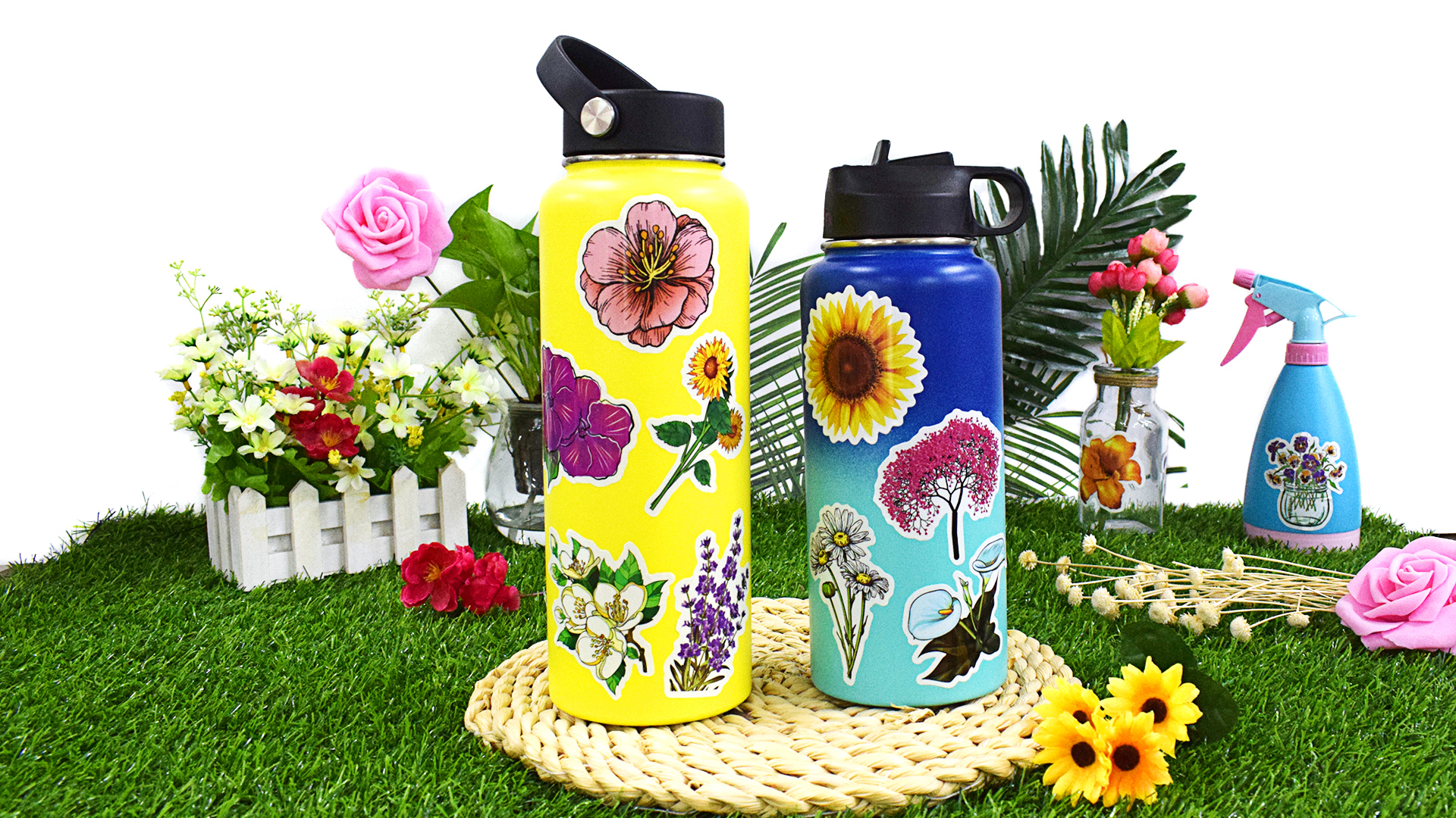 60 PCS Watercolor Flower Stickers - Transparent Waterproof For Journals & Crafts