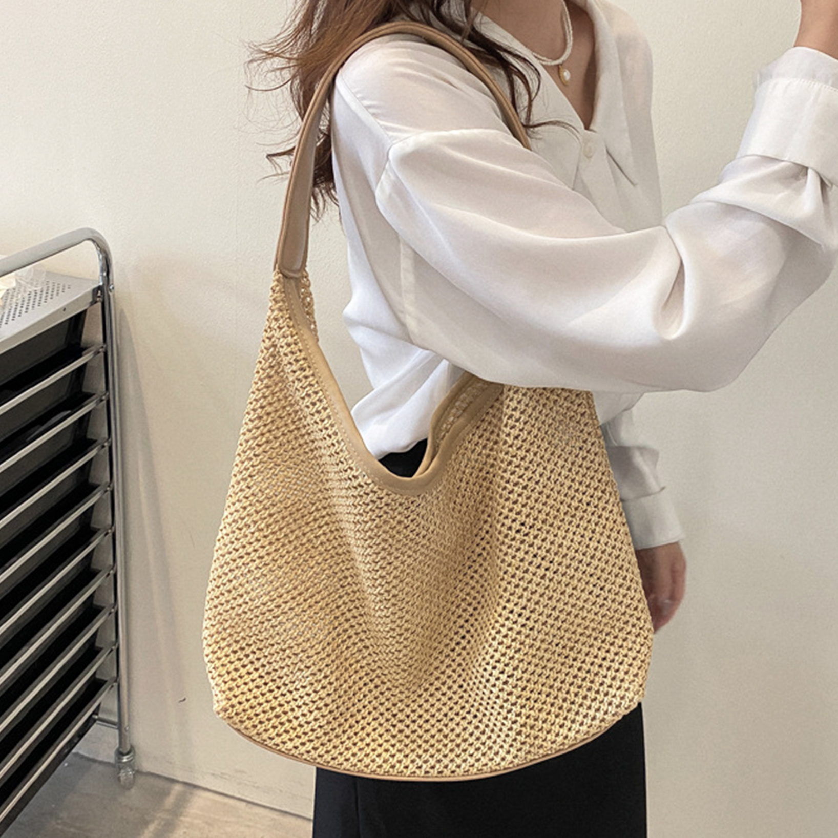Bolso de Playa Tejido Grande Plegable para Mujer miniatura 7