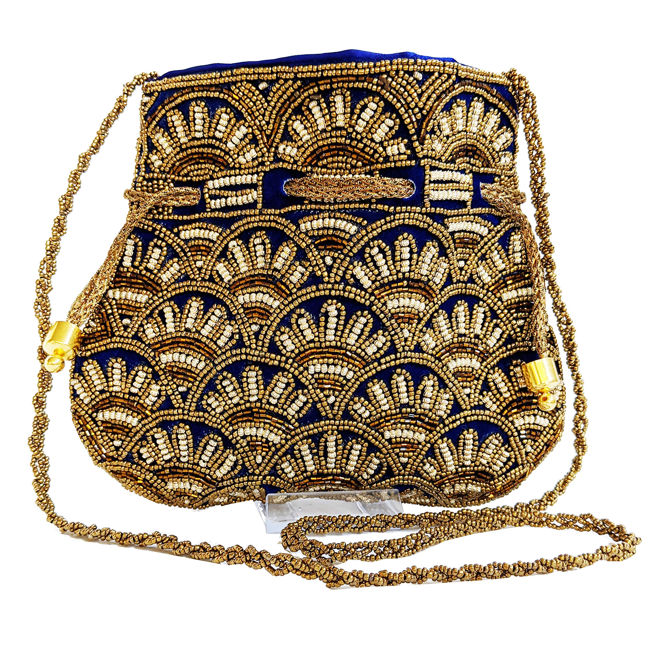 Indian Potli Bag, Crossbody Small Drawstring Velvet Purse, Mini Bead Purse For Brides, Weddings, Parties