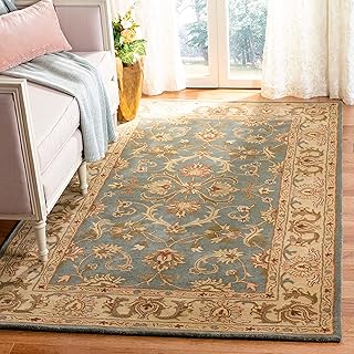 12 Bedroom Rug Ideas for Soft Warm Grounding Texture 15 SAFAVIEH Heritage Collection Area Rug - 9' x 12', Blue & Beige, Handmade...