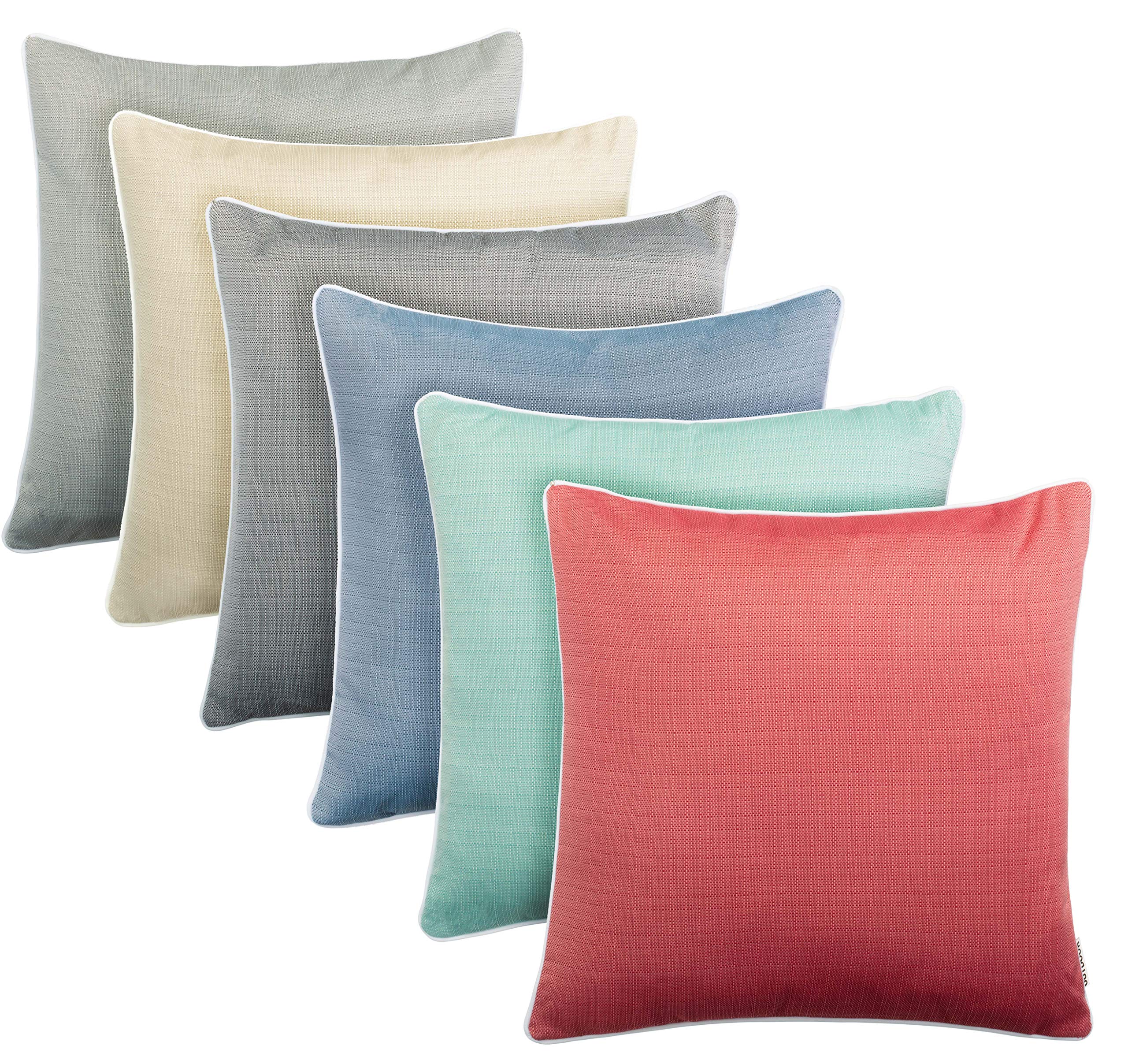 Coussins d'extérieur 45x45 cm Imperméables Lin Passepoil Bleu Lot de 2