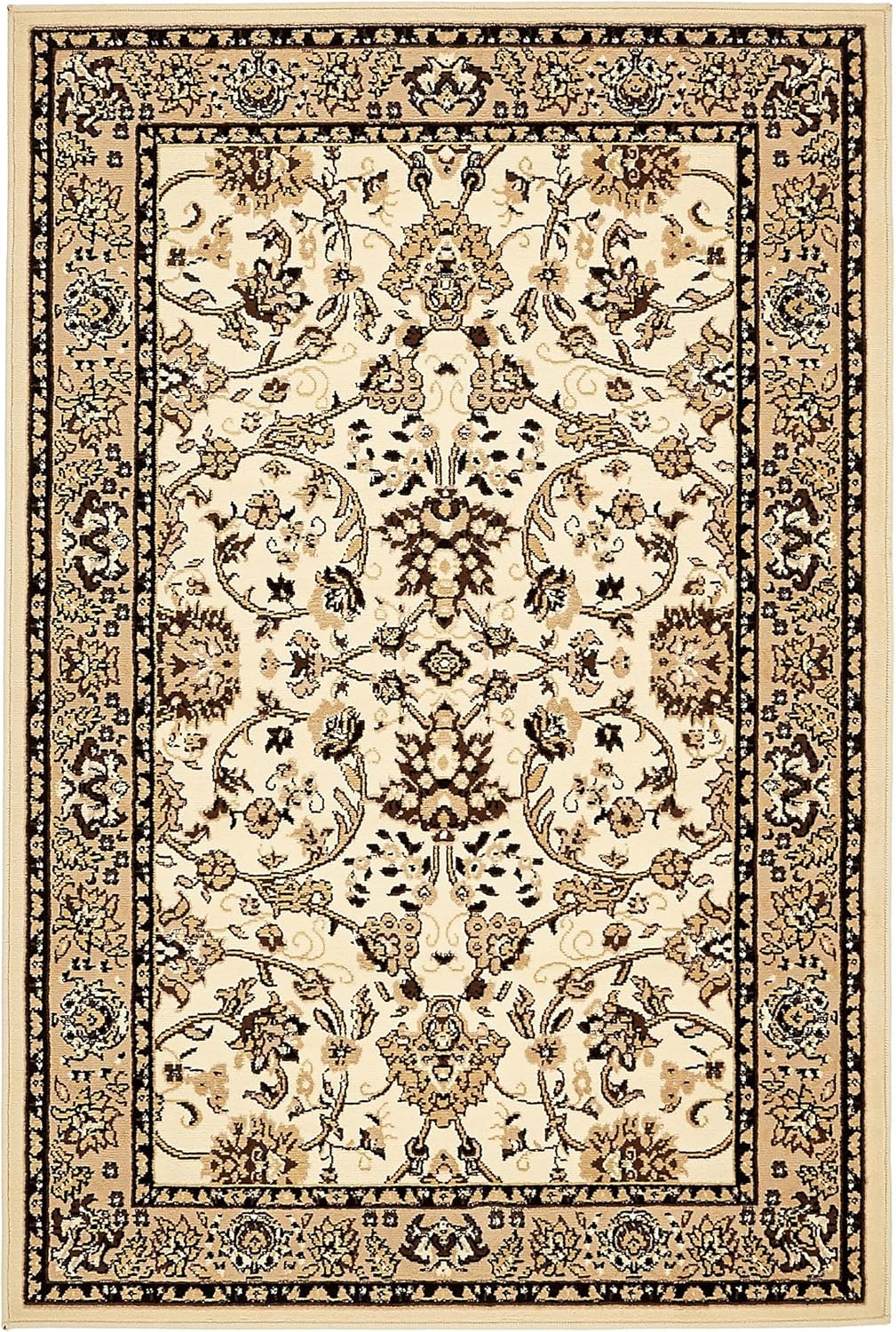 Ivory and Tan 4' x 6' Stain-Resistant Synthetic Area Rug