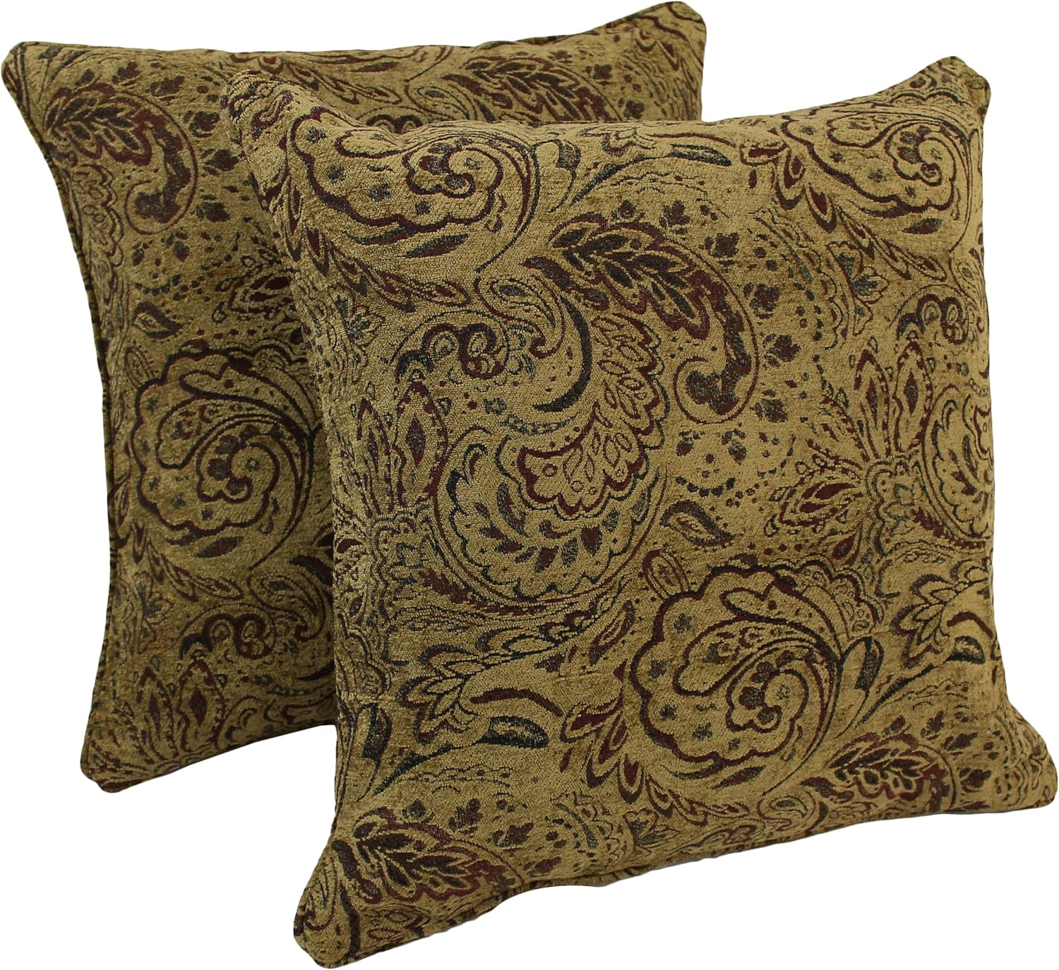 Blazing Needles Corded Jacquard Chenille Floor Pillows (Set of 2), 25", Autumn Gingham