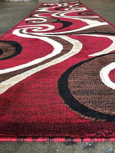 Miniatura 3 de Alfombra moderna larga y contemporánea, alfombra roja, diseño King 144 (32 pulgadas x 10 pies)