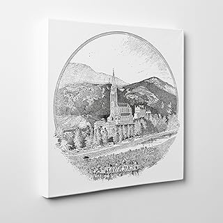 QUADRO MODERNO su Tela Canvas - LOURDES Incisione del 1895 - Basilica della Madonna del Rosario - Francia - 100x100m - Spessore 4cm