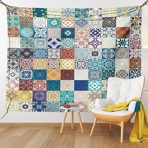 Miniatura 9 de Ambesonne Tapiz marroquí tamaño individual, patrón de retazos diferentes coloridos originales tunecinos, colcha para colgar en la pared, decoración
