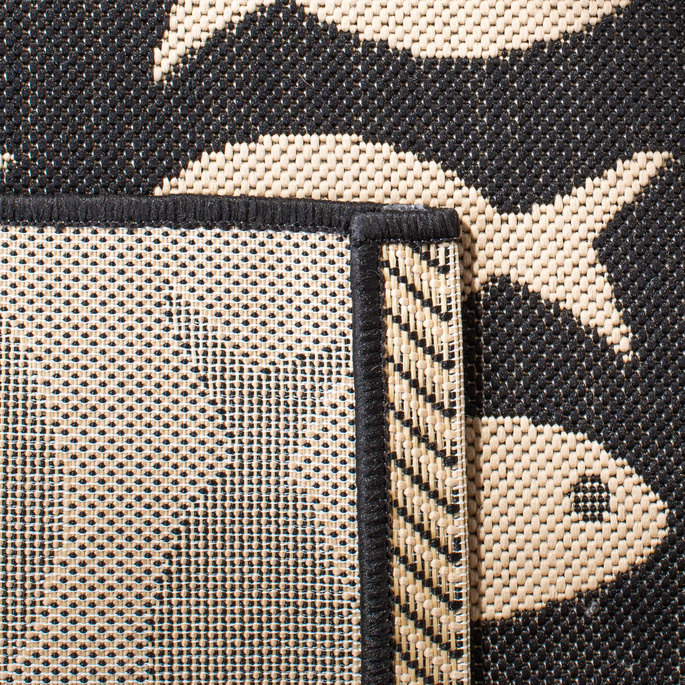 SAFAVIEH Washable Rug Outdoor Courtyard Collection - 4' Square, Black & Beige, Non-Shedding & Easy Cleaning, Ideal for Patio, Backyard, Mudroom (