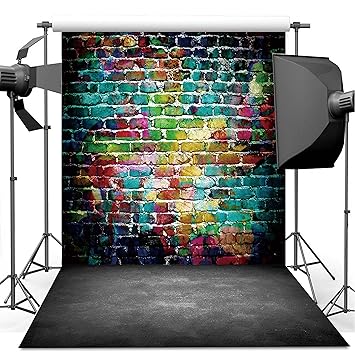Dudaacvt Graffiti Photography Backdrop, 6x8 ft Colorful Brick Wall Vintage Cement Floor Backdrop for Studio Props Photo Background Q001