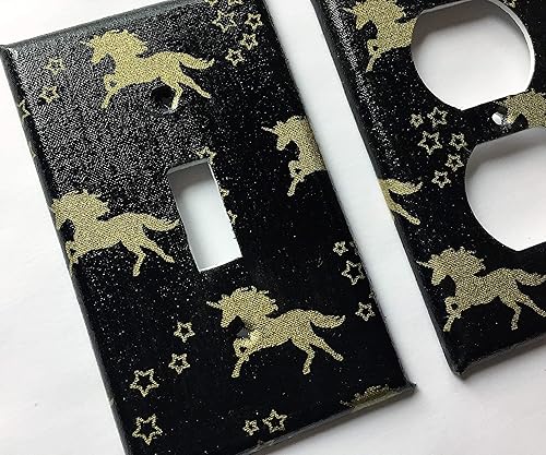 Gold And Black Unicorn Light Switch Cover Various Sizes Offered