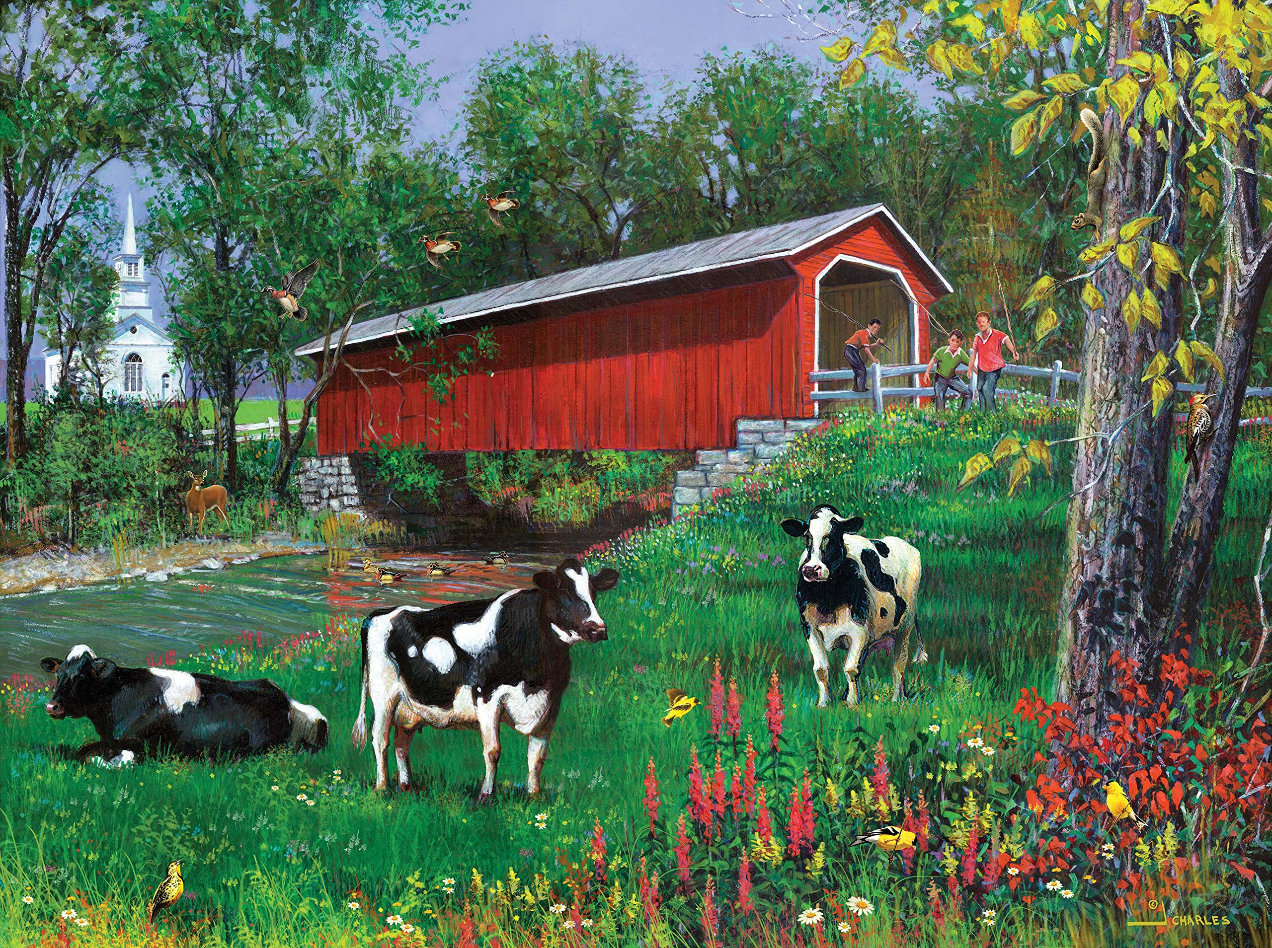 1000 Piece Puzzle for Adults J. Charles Time for A Lil Fishin’!, 27x20 inch Country Jigsaw by KI Puzzles,AZ-02552