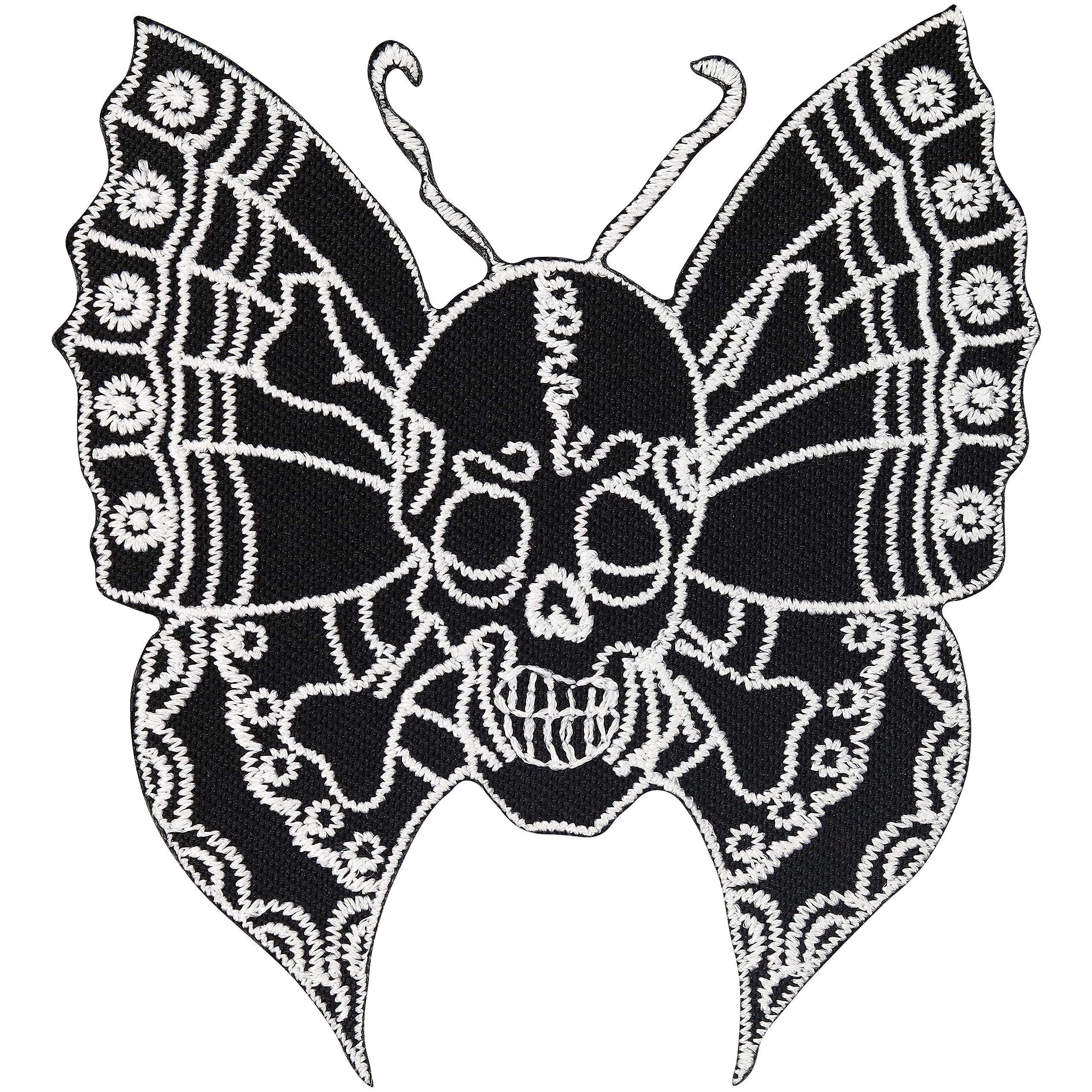 Skull Death Head Tattoo Butterfly Black Metal Gothic Biker Lady Iron on Patch Badge