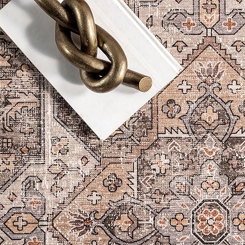 Miniatura 7 de nuLOOM Sanna Distressed Medallion Alfombra lavable a máquina, 4 x 6 pies,