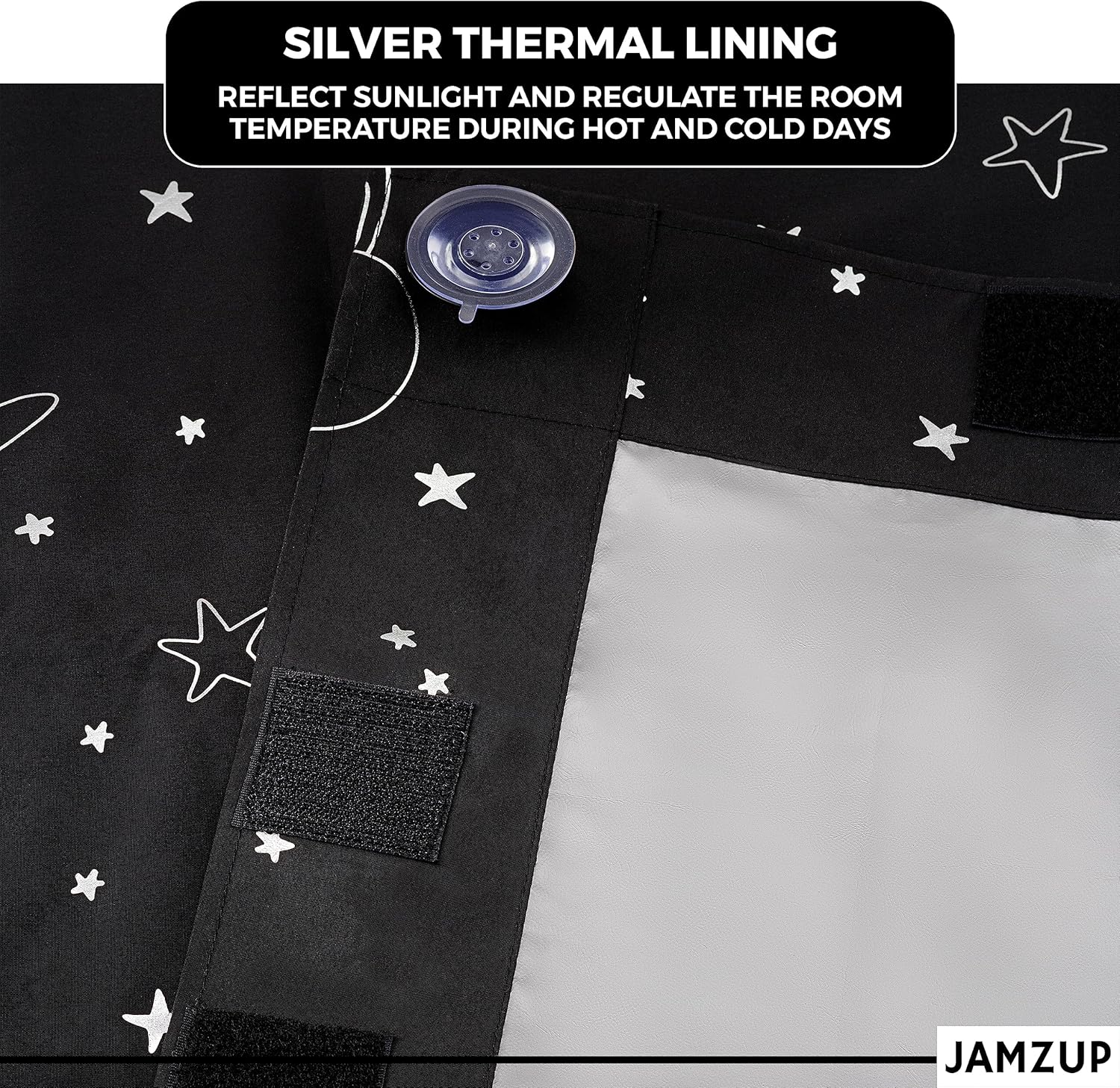 Portable Blackout Blind For Bedroom, Nursery and Travel with Lockable Suction Cups, Reflective Silver Lining, Adjustable Size, Planets Pattern (180cm x 130cm) 4 A1+oT29KNDL. AC SL1500