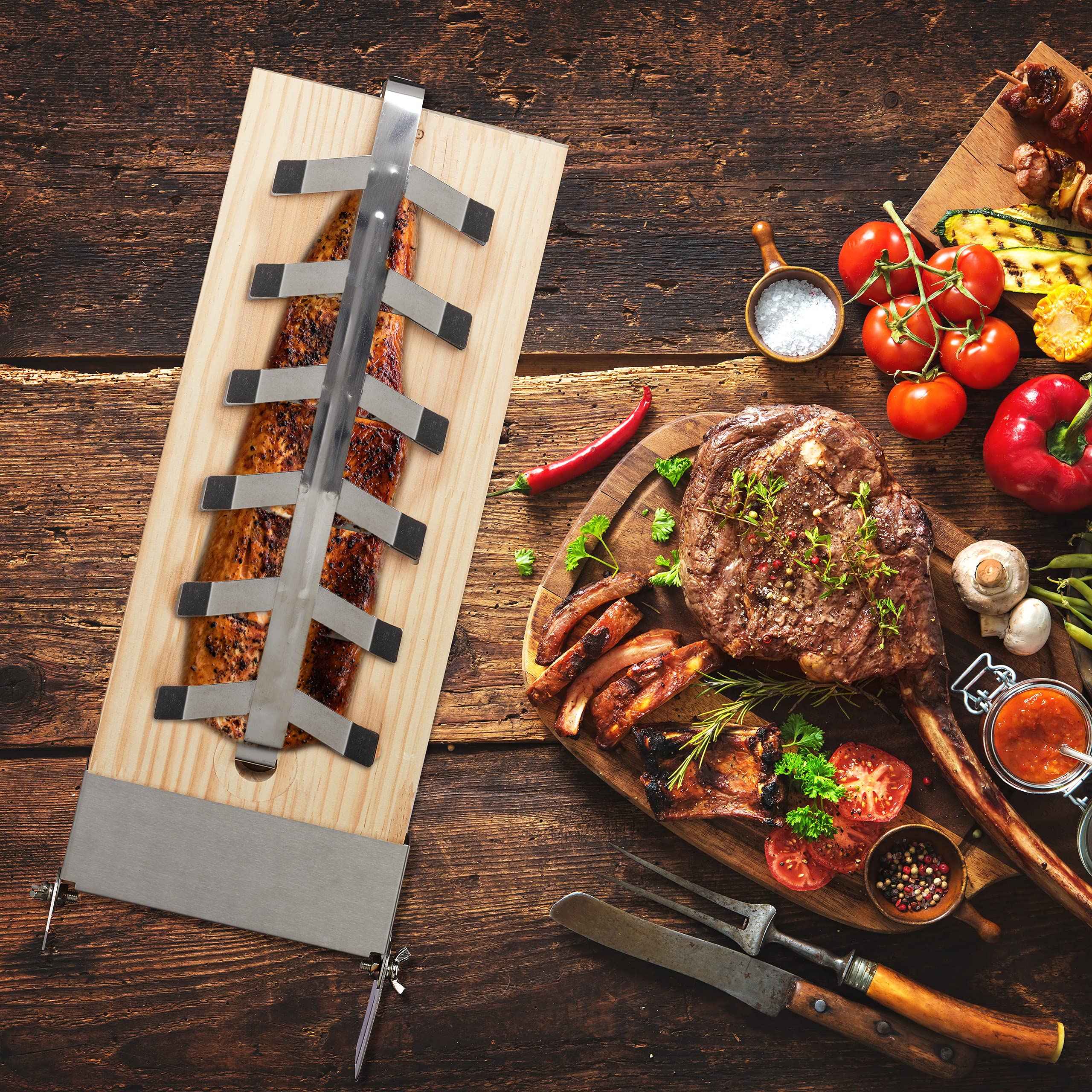 Planche à Saumon en Bois de Cèdre Lot de 2, 55 x 20 cm, avec Support pour Grillades