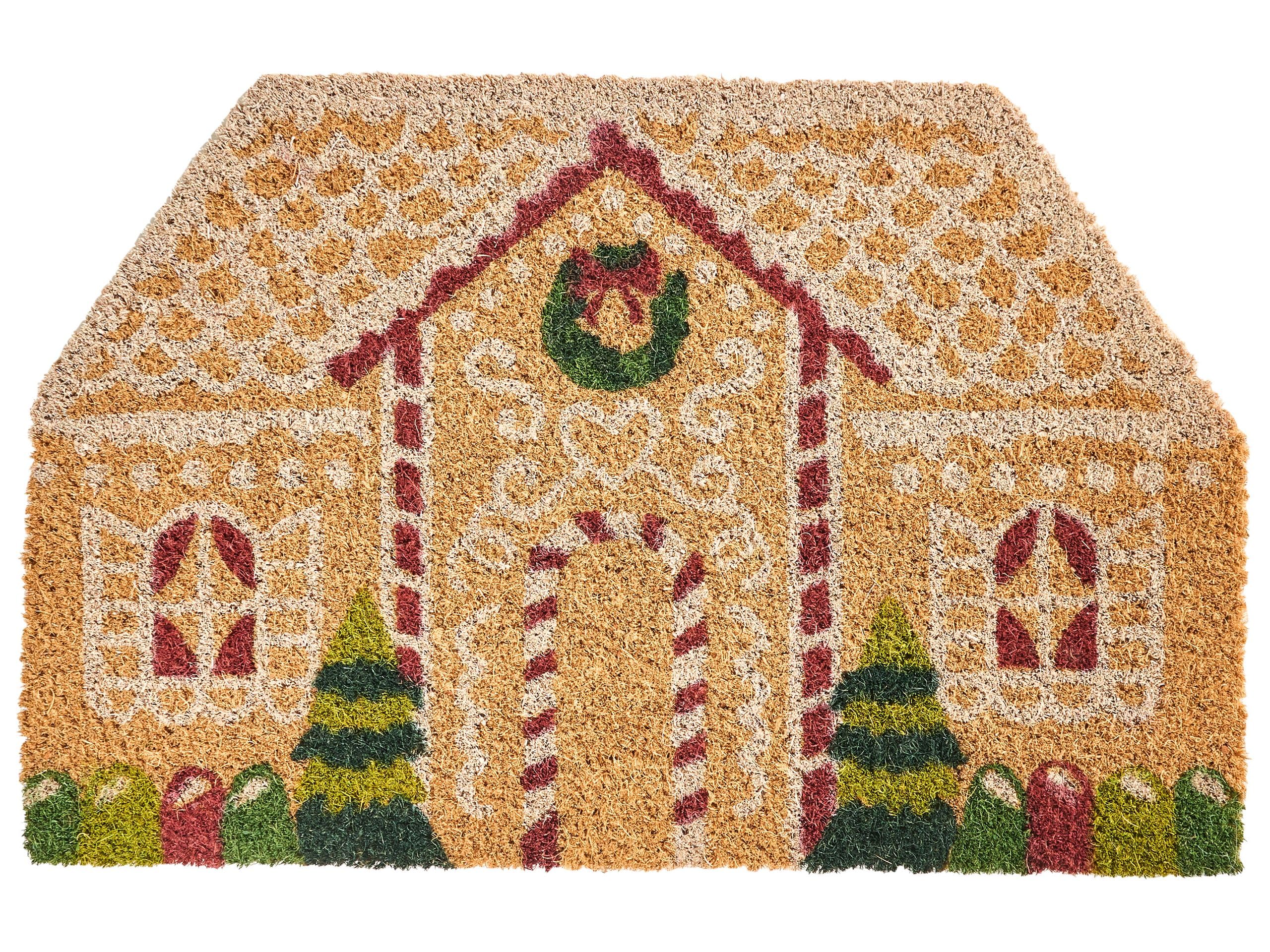 Beliani Paillasson en Fibre de Coco 45 x 75 cm Motif Maison de Noel Dessous en Caoutchouc Antidérapant Naturel Selatna