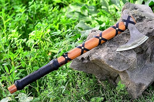 Miniatura 4 de Hacha vikinga de acero al carbono hecha a mano personalizada, hacha Ragnar Lothbrok de 19 pulgadas con funda de cuero, hacha de campamento y caza en