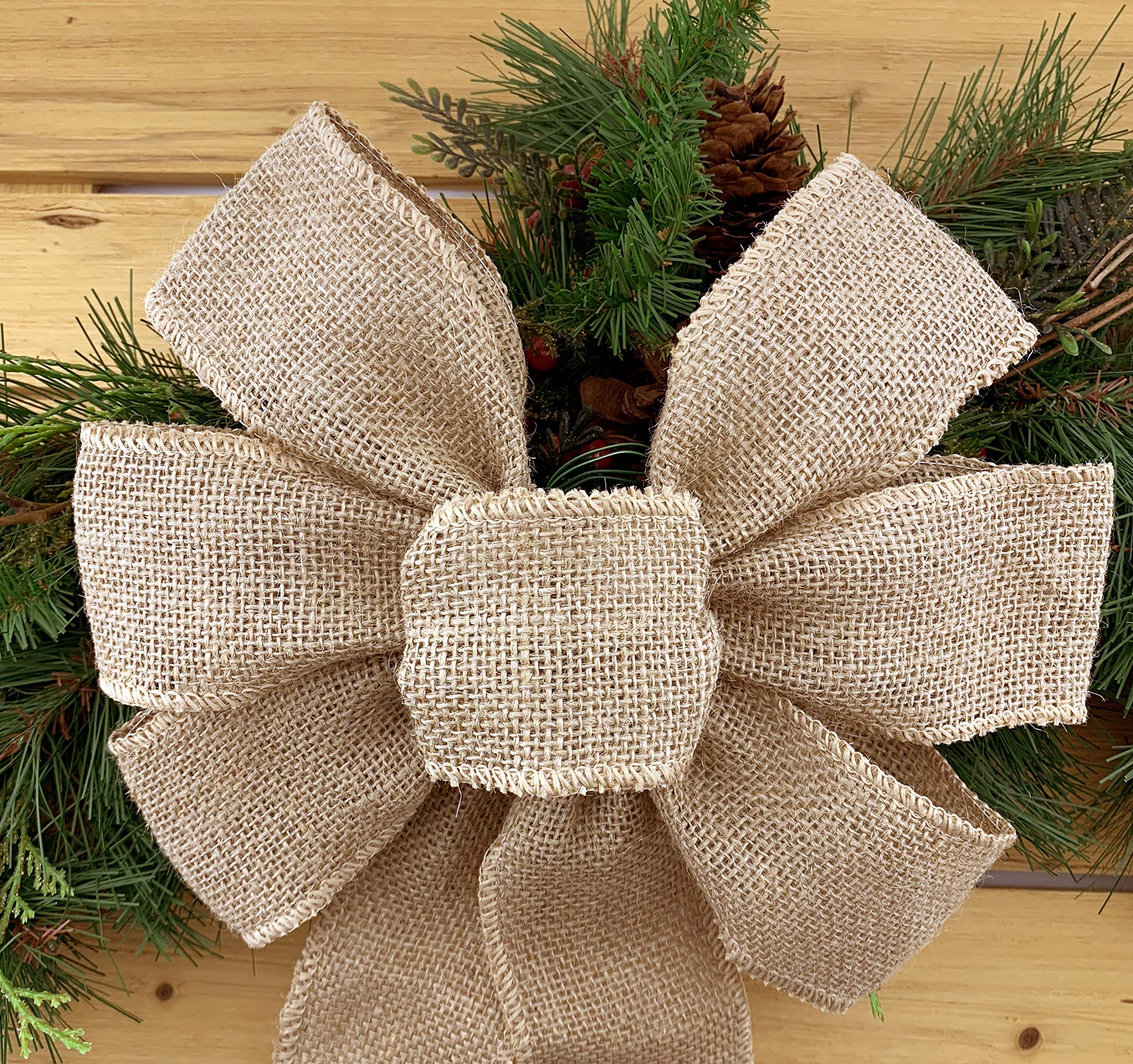 Natürliche Juteband-Schleife, 25,4 cm breit, 45,7 cm lange Schwänze, Valentinstag, V-Day, Bauernhaus, Ostern, Herbst, Winter, Erntedankfest, Weihnachtsbaumdekoration
